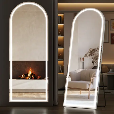 Sweetcrispy LED-Lighted Aluminium Full-Body Mirror - Dimmable 3-Color Lighting, Touch Sensor, Lightweight Vanity Mirror with Lights for Bedroom & Living Room Home Decor