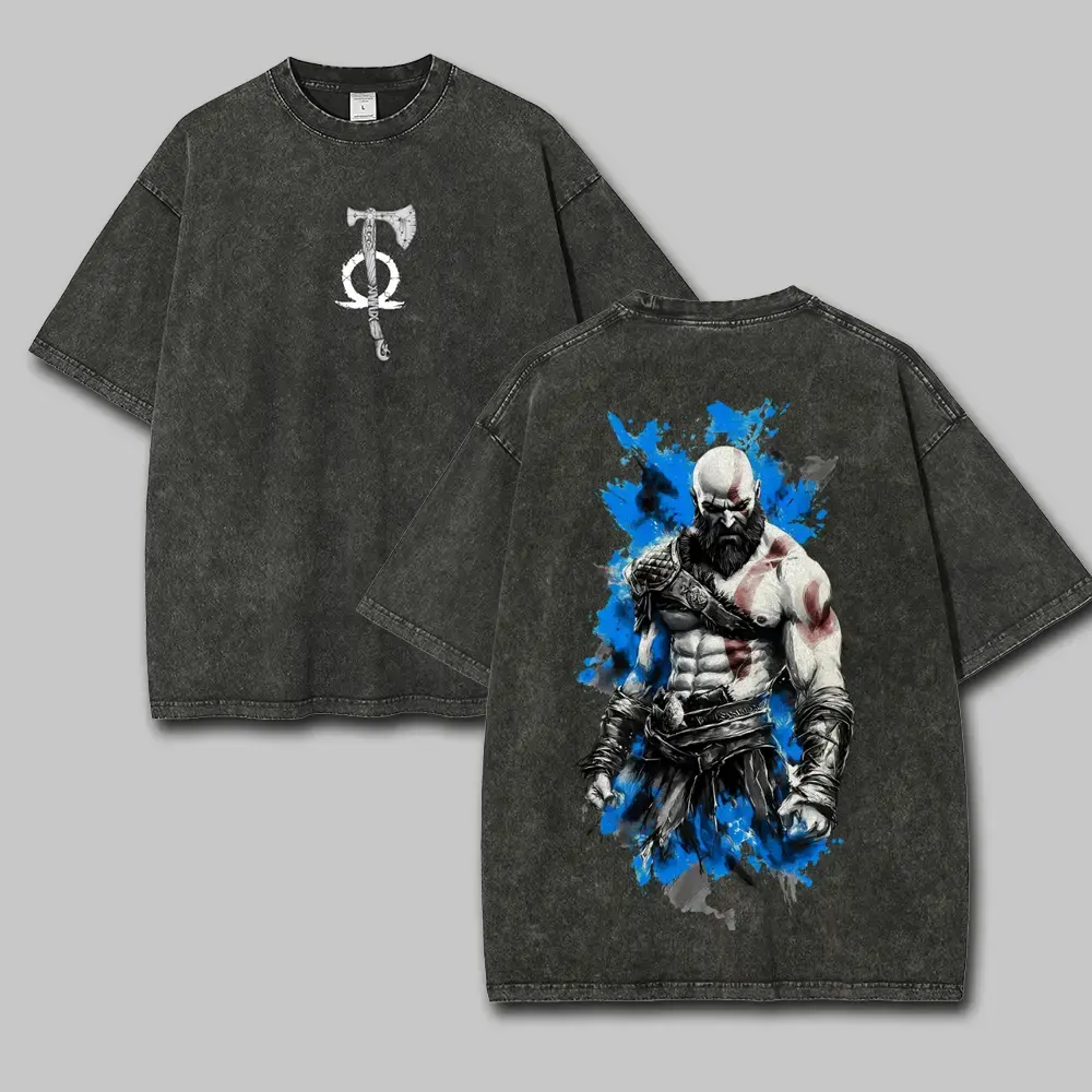 Vintage Kratos God of War Graphic Tee, Ghost of Sparta Retro 90s Anime Game Shirt, Back Print Distressed Cotton Unisex T-Shirt, Trendy Streetwear Graphic Tees Men, Gamer Merch Leviathan Axe Men Fashion Casual Tops Everyday Wear Ultimate Gaming Gifts