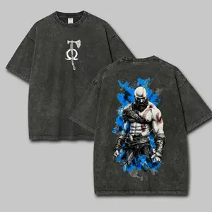 Vintage Kratos God of War Graphic Tee, Ghost of Sparta Retro 90s Anime Game Shirt, Back Print Distressed Cotton Unisex T-Shirt, Trendy Streetwear Graphic Tees Men, Gamer Merch Leviathan Axe Men Fashion Casual Tops Everyday Wear Ultimate Gaming Gifts
