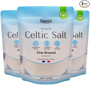 Sante Naturelle Celtic Salt Organic Fine Ground - 1.1lb (18oz) Pack of 3, Unrefined Organic French Sea Salt, Rich in 82+ Minerals Salt, 100% Natural & Hand Harvested Sal Celtica