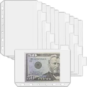 12 count A7 Binder Pockets with No Zippers, Zipless Budget Envelopes with Index Bits Design, A7 Binder Pouch for 6 Ring Binder,  Folder Organizer,Clear PVC Savings Challenges Envelopes,12PCS