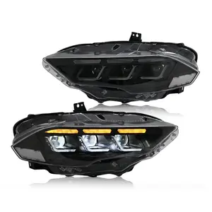 Kuer LED Headlight for 2018-2023 Ford Mustang, Projector Front Lamp Assembly with Triple Beam Lens
