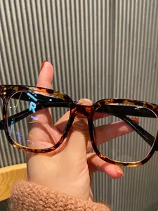 Unisex Large Square Leopard Print Glasses, Bohemian Style Frame, Lightweight PC Material, Casual Design for All Seasons