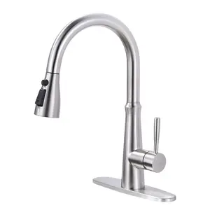 WOWOW Brushed Nickel Single Handle Pull Down Sprayer Kitchen Faucet with Advanced Spray and Stream in Vibrant Stainless