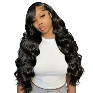 13×4 lace front wig 30 inches black women’s loose wavy lace front wig soft lightweight natural color water wave texture natural hairline high density human hair wig breathable easy to maintain everyday wear and parties glueless ready to wear Burmese wig
