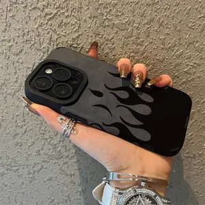 Creative Black Wave Pattern Suitable for TPU, Suitable for Iphone 16Promax 15 14 13 12 11 Silicone Anti-Fall Flip Cover Imitation Faux Leather, Sticky Imitation Faux Leather Protective Case
