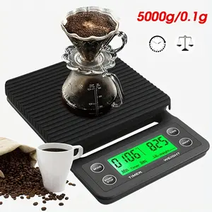 High Precision Digital Kitchen Scale 5000g/0.1g with Green Backlit LCD Display, Multifunctional Unit Conversion, Coffee Scale with Tare and Timer Function, Non-Slip Mat, AAA Battery Powered (Included) Black