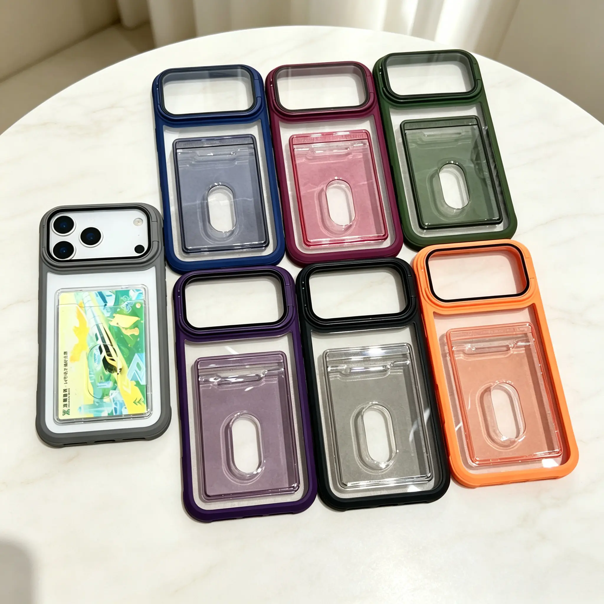 Built-in Wallet Smartphone Casing with Card Slot, Handheld Hands-Free View Kickstand Compatible with iPhone 17,16,15,14,13 Cellphone Devices