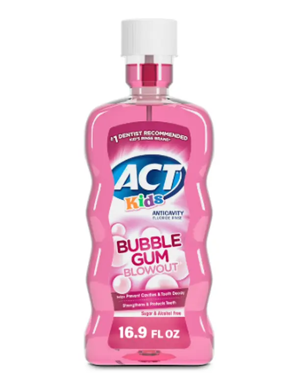 ACT Kids Anti-Cavity Fluoride Mouthwash, Bubble Gum Flavor, 16.9 fl oz - Alcohol-Free, Teeth Strengthening for Children (Single Item, Oral Health Mouthwash), Alcohol-Free Mouthwash