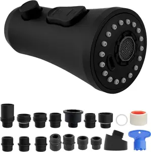Pull Down Kitchen Faucet  Replacement, 3-Function Kitchen Sink Spray Nozzle with 15 Adapters, Compatible with Moen,  Standard, Delta, Kohler Faucets, Matte Black