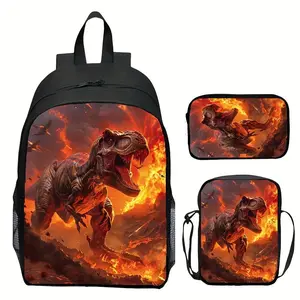 Digital Print Animal - Jurassic Dinosaur Tyrannosaurus Rex Three-piece Set - School Bag Youth Backpack - Men's and Women's Casual Shoulder Bag
