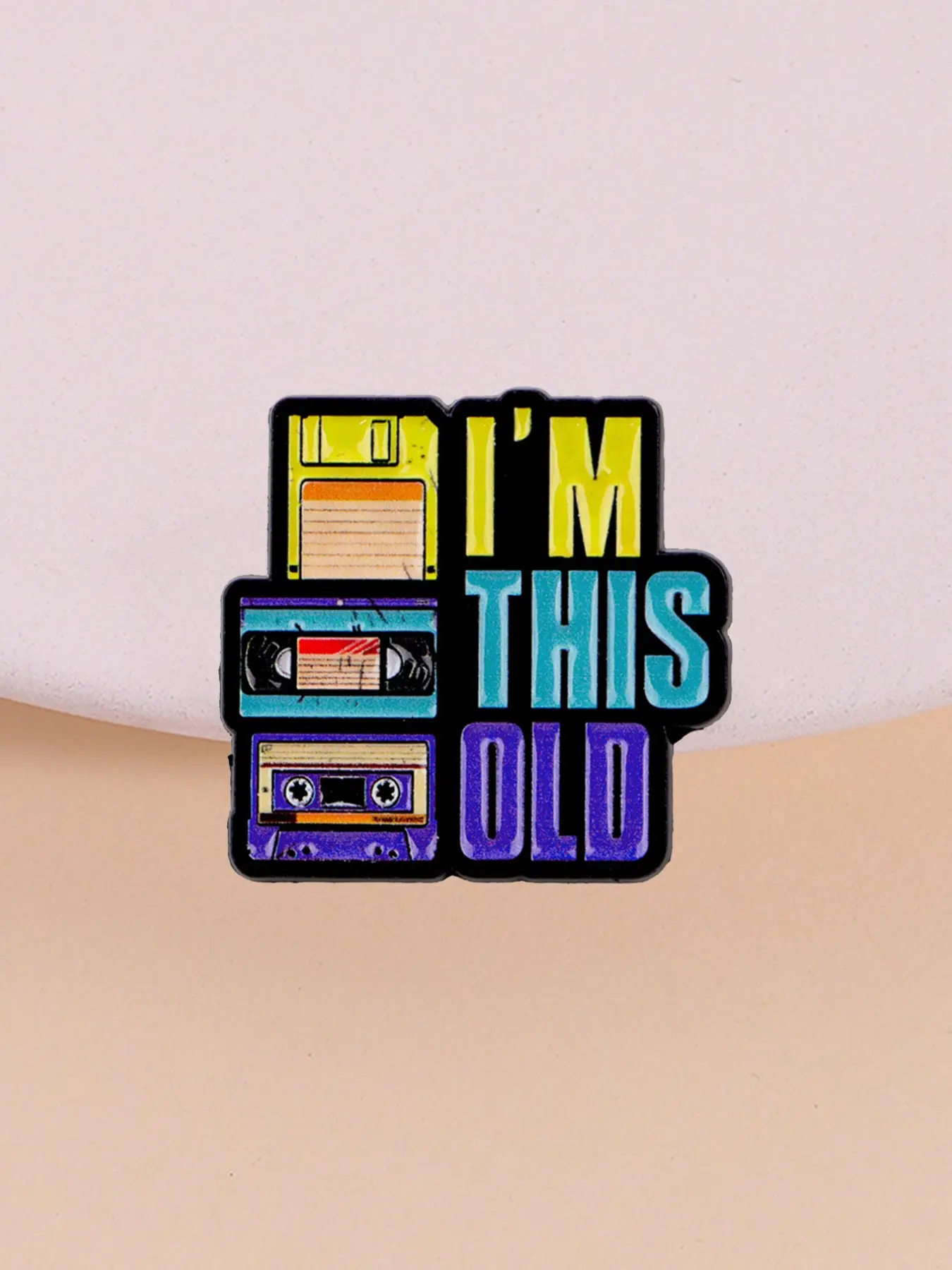 Vintage Retro Theme Enamel Badge Brooches Lapel Pin I'm This Old Soft Disk Blue Tape Stack Design, Perfect for 80s 90s Fans & Vintage Lovers, Enamel Lapel Pins