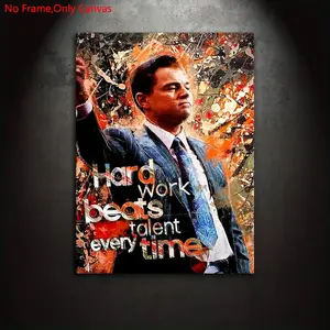 1 piece/set frameless canvas painting print poster, pop collage expressionism style art, hard work beats talent, a perfect gift for movie culture enthusiasts, ideal gift for bedroom, living room, dorm hallway, kitchen, mural, wall decoration, room decor