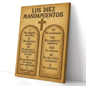 1pc Ten Commandments Spanish Religious Canvas Painting - Classical Design, Suitable for Home, Office or Church Decoration, Indoor Religious Art Wall Decor - Jesus Ornament - Wooden Cross - Pudraw - Pudraw - Wooden Cross Decorations