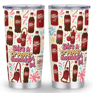 1pc 20 oz Dr Pepper Stainless Steel Tumbler with Lid, Hand Wash Only Insulated Travel Cup , Multipurpose - Energy Efficient & Travel Friendly