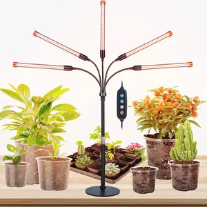 FeciDA 2025 Full Spectrum Plant Growing Lamps 5-Head Table Top Grow Lights for Indoor Plants Seed Starting Bonsai with Timer 45W Power Home Plug Adjustable Height 16"-24"