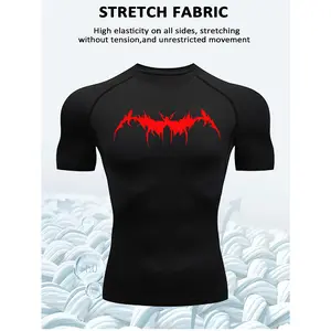 Men's Quick-Dry Compression Sports T-Shirt - Breathable and moisture-wicking fabric, high elasticity and lightweight design, with four printed sections, suitable for gym and outdoor activities, performance wear, stylish sports design, comfortable fit,summ