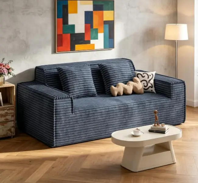 Boneless Hybrid Sofa, No Assembly Needed, Breathable Skin-Friendly Fabric, Removable Washable Cushion, Compact Living Room Couch