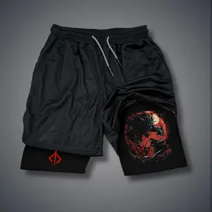 Bloodborne Game 80s 90s Double-Layer Sports Shorts Graphic Shorts Black Camo Streetwear Shorts Men Outfits Men Vacation Outfits Shorts