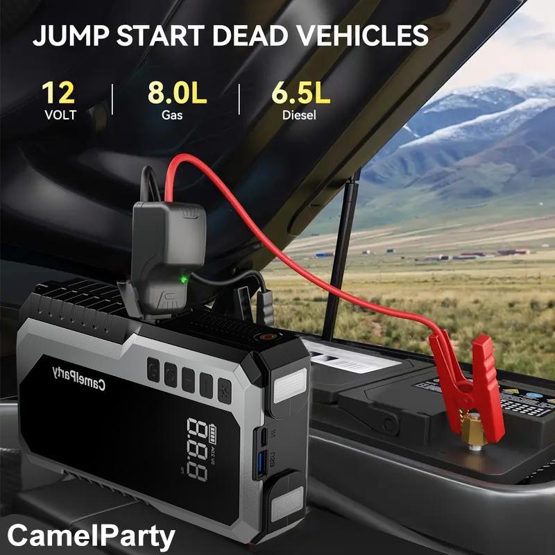 CamelParty 15000mAh portable power bank with LED lights, 4000A car battery starter, winter savior portable and safe to use, easy for women to get started and equipped with 150PSI tire inflation pump Car Power Supply jumper