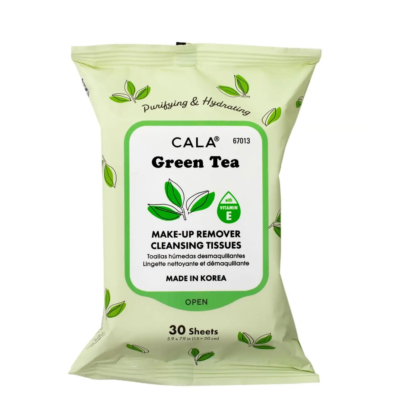 Cala Green Tea & Olive Oil Micellar Cleansing Wipes, Soothing Formula for Waterproof Makeup, Gluten Free, 30 Count Travel Pouch, Micellar Water, Smooth Skin Routine, Adults, 30 Sheets, Sensitive, Hydrating, Hypoallergenic, Fragranced, Daily, Radiant, Gent