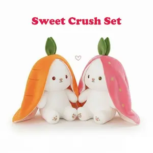 🔥 The Viral #PlushieGoals! Sweet Crush Bunny Set (2 Pieces) | Cute Strawberry & Carrot Transforming Plush | (Full Set!), Kawaii Soft Cuddly Gift, #TikTokMadeMeBuyIt, Aesthetic, Cuddly Stuffed Animal
