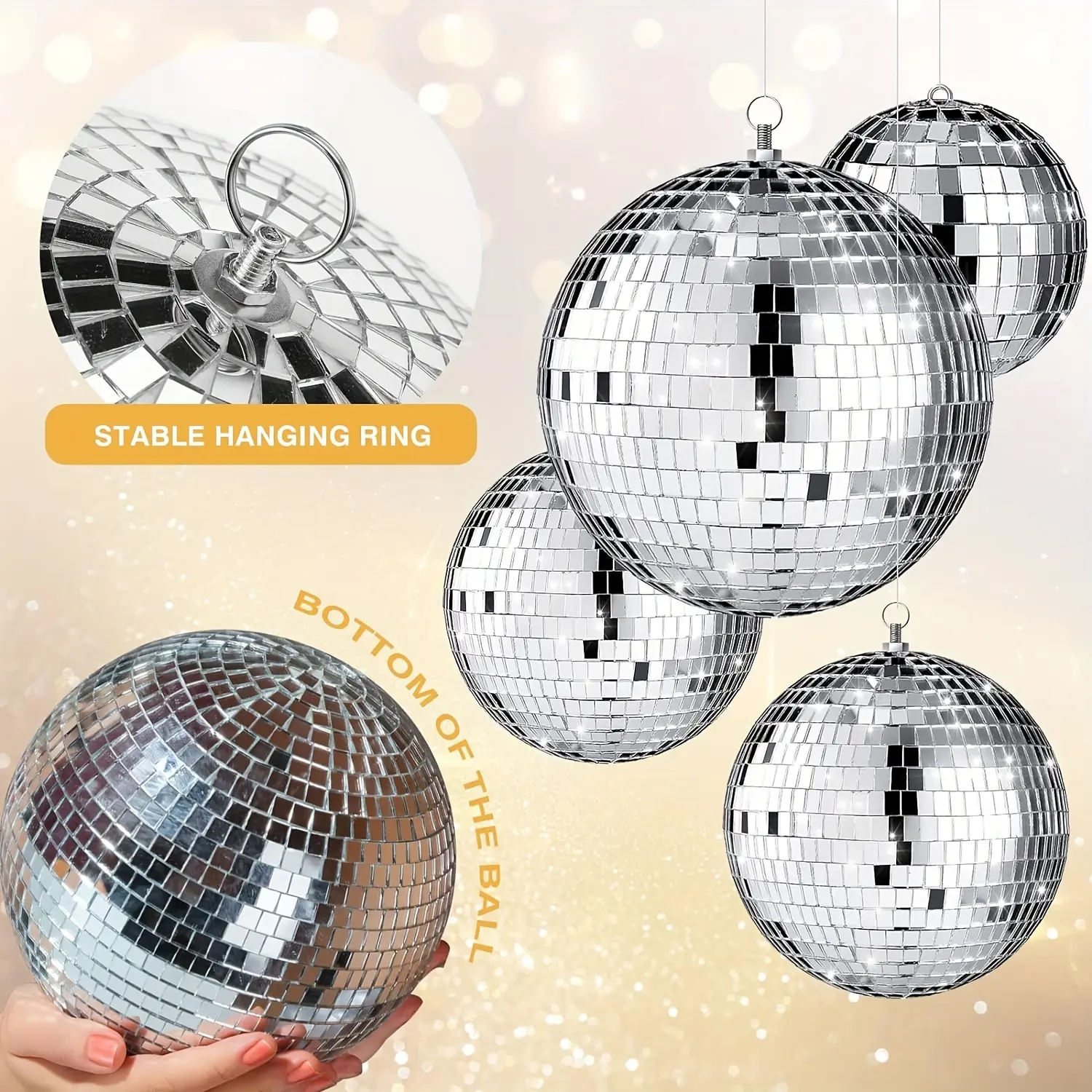 4 Pack, Christmas Big Disco Ball Silver Hanging Disco Ball Reflector Ball Ornament for Party, Festival, Wedding, Dance and Music Festival Decoration Club Stage Props, DJ Decoration