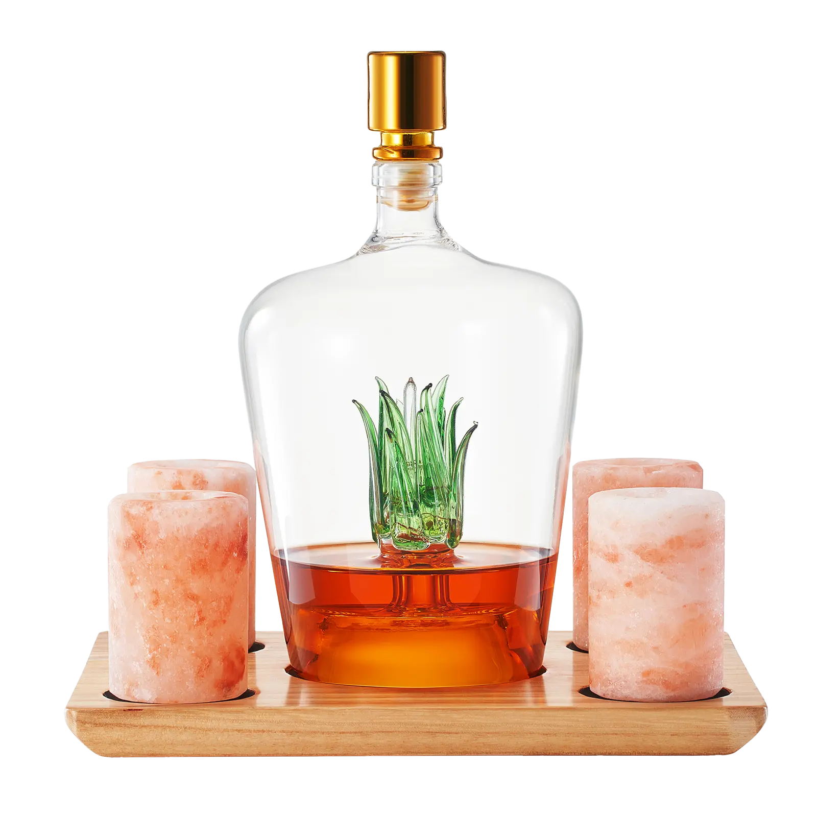 Tequila Decanter With Four Pink Himalayan Salt Shot Glasses Set, Perfect for Tequila Agave Liquor Lovers, 34 OZ Bottle, 1.6 OZ Shot Glass, Tequila, Liquor Party Decorations Cinco De Mayo (Agave)
