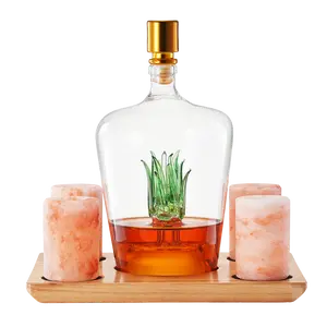 Tequila Decanter With Four Pink Himalayan Salt Shot Glasses Set, Perfect for Tequila Agave Liquor Lovers, 34 OZ Bottle, 1.6 OZ Shot Glass, Tequila, Liquor Party Decorations Cinco De Mayo (Agave)