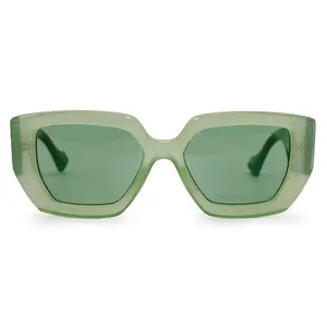TopFoxx Incognito Green Tortoiseshell Sunglasses - Trendy Square Tinted Lens Oversized Sunnies for Summer Fashion