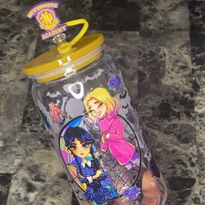 Wednesday Addams 16oz Plastic Cup - The Addams Family Drinkware with Character Illustrations and Yellow Lid - Bottle