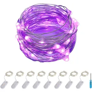 Purple LED String Lights Battery Powered Set of 8 Mini Fairy Lights 20 LED 6ft Thin Wire Rope Lights for DIY Craft Mardi Gras Carnival Halloween Centerpiece Decoration