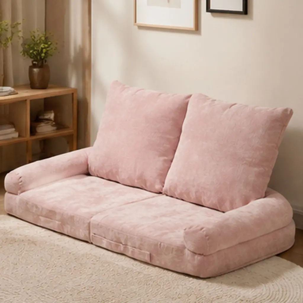 Convertible Fold-Out Single Sofa Bed Pink Metal Frame Cotton Filling 18 Adjustable Positions Sitting Lying Living Room Guest Bed Compact Packaging 29.92Wx63.78Dx31.10H in, Pink Color Options, Metal Material, Product Dimensions: 29.92 W x 63.78