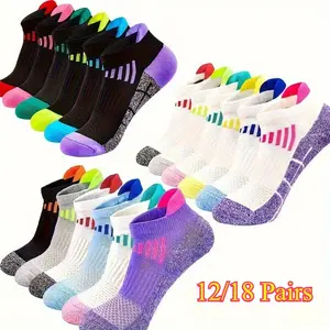 6/12/18/24 Pairs Knit Diabetic Socks Low Cut Cushioned Breathable Ankle Socks for Running Cycling Hiking