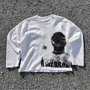 BLACKBUTTERFLY Iverson WHITE Long Sleeve Custom Cropped Vintage Crewneck Sweatshirt Shirt Menswear