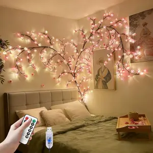 Cherry Blossom Lights for Bedroom Wall Decor, 4FT 48 LED DIY Cherry Blossom Decorations,LED Blossom Tree Flower Lights,Pink Aesthetic Room Decor,Remote Timer,8 Lighting Modes