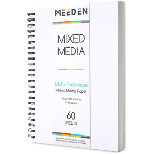 Mixed Media Paper Pad: 9" x 12" 112lb/165gsm Spiral Bound Mixed Media Sketchbook with DIY Cover - 60 Sheets Art Drawing Pad for Wet & Dry Media Watercolor, Acrylic, Markers, Pastels, Pencils