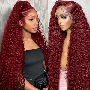 Burgundy Wig Human Hair 99j Burgundy 13x6 Deep Wave Lace Front Wigs Human Hair Pre Plucked HD Transparent Lace Frontal Wigs for Black Women Red Colored Wig burgundy lace front