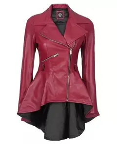 MotorCycleJackets Womens Leather Pink Peplum Jacket
