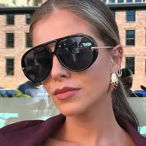 Oversized Aviator Sunglasses for Women - Vintage Pilot Style with Decorative Metal Temple Details, UV400 Protection Shades Perfect for Fashion Outfits and Everyday Street Style