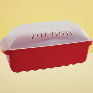 Red Microwave Pasta Maker 6 Quart Fast Cooker for College Dorms Office Lunch and Quick Family Dinners