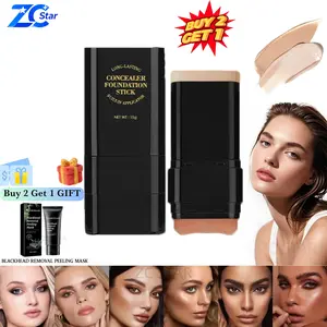 【Buy 2 Get 1】2-in-1 Concealer Stick with BrushWheatShade Waterproof Flawless CoverageHydrating Longwearing Foundation for Women &Girls Makeup Lightweight Matte