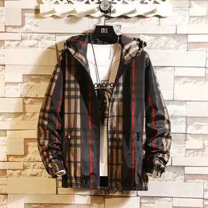 Jacket Slim-Fit Hood Clothes All-Matching Spring Men's Plaid Coat Hoodie Menswear