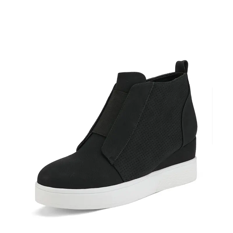 Dream Pairs Women's Breathable Leather Platform Wedge Booties - Zip-Up, Rubber-Soled Footwear, Casual Wear, Low Shaft, All Seasons, Stretch Goring Panel, Shoe Booties, Low Wedge