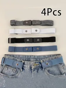 Adjustable Elastic Waist Belt, 1pc/2pcs/4pcs, No Buckle, Comfort Fit for Jeans and Pants, Unisex, Casual and Preppy Styles