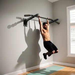 Pro Wall Mounted Pull Up Bar | 500KG Load Capacity, Multifunction Home Workout Station with Hanging Straps, Perfect for Strength Training, Pull-Ups, Dips & Physical Stretching – Heavy-Duty Black Fitness Machine