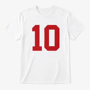 Number 10 Graphic T Shirt, 100% Cotton Sports Short Sleeve Tee, Red Number Print Shirt, Gift for Basketball Fans and Soccer Fans