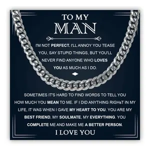 To My Love Man Cuban Chain Necklace, Husband Necklace from Wife, Necklace for Boyfriend, Mens Cuban Chain Necklace for Fiance, Men Necklaces for Him, Gifts for Men, Birthday Gifts for Boyfriend Husband