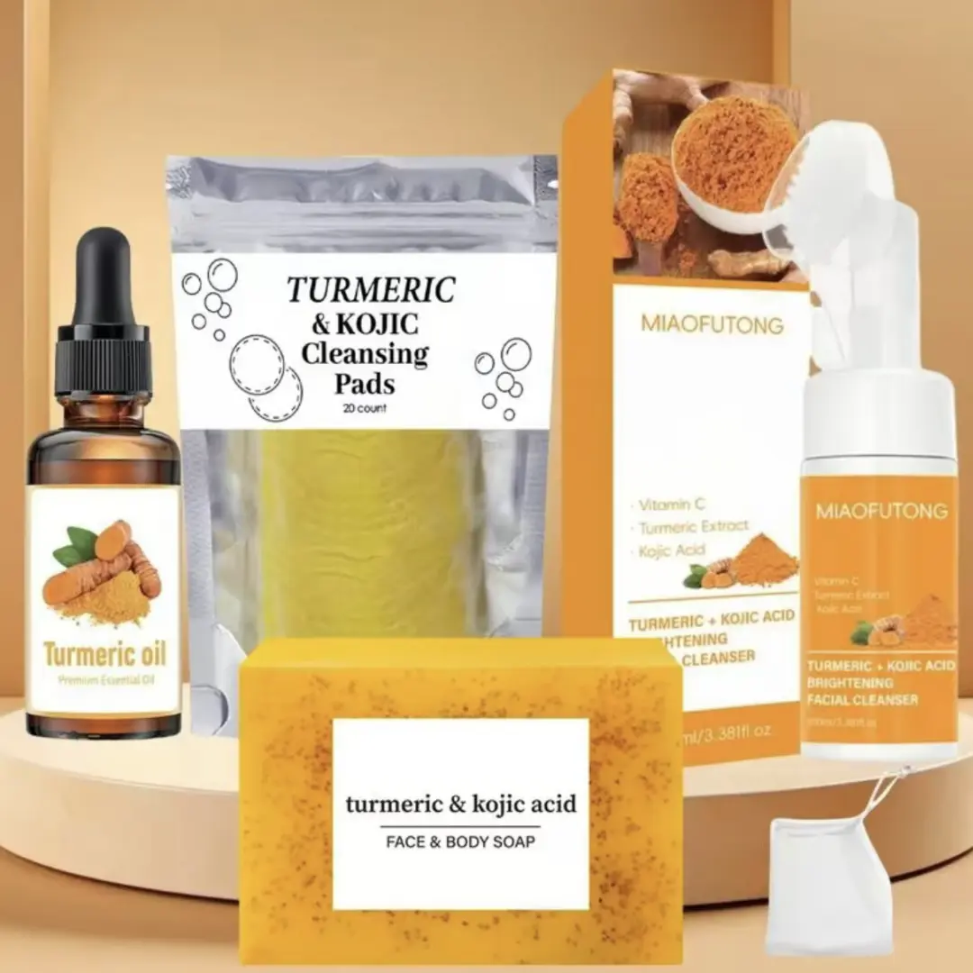 Turmeric Wash and Care 4 Piece Set,Turmeric Skincare Set: Turmeric Facial Cleanser,Cleansing Pad,Soap bar & Essential Oil, Deep Cleansing for Face & Body,Daily Skin Care Set forMen & Women,summerwins DealsForYouDays