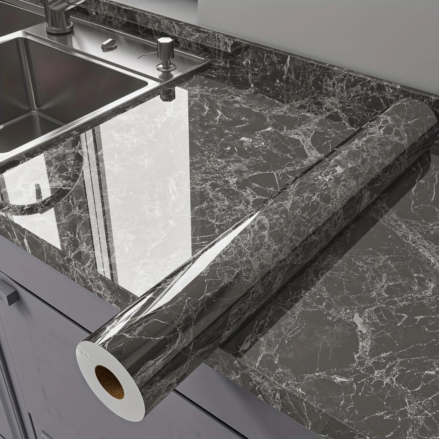 Marble Pattern Peel-and-Stick Wallpaper - Granite Texture Self-Adhesive Removable Waterproof Stain-Resistant Thickened Durable Material for Kitchen Backsplash Quick Makeover, No Tools Needed, Affordable Renovation